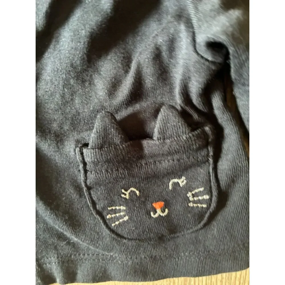 Carter's Black Cat Pocket Cardigan 6 Months EUC